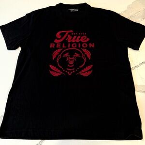 True Religion Black and Red Buddha Graphic Tee Short Sleeve size XL